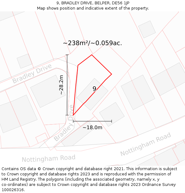 9, BRADLEY DRIVE, BELPER, DE56 1JP: Plot and title map