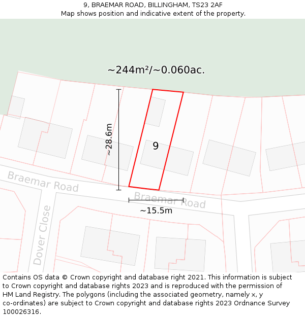 9, BRAEMAR ROAD, BILLINGHAM, TS23 2AF: Plot and title map