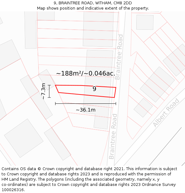 9, BRAINTREE ROAD, WITHAM, CM8 2DD: Plot and title map