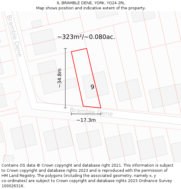 9, BRAMBLE DENE, YORK, YO24 2RL: Plot and title map