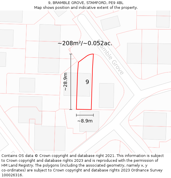 9, BRAMBLE GROVE, STAMFORD, PE9 4BL: Plot and title map