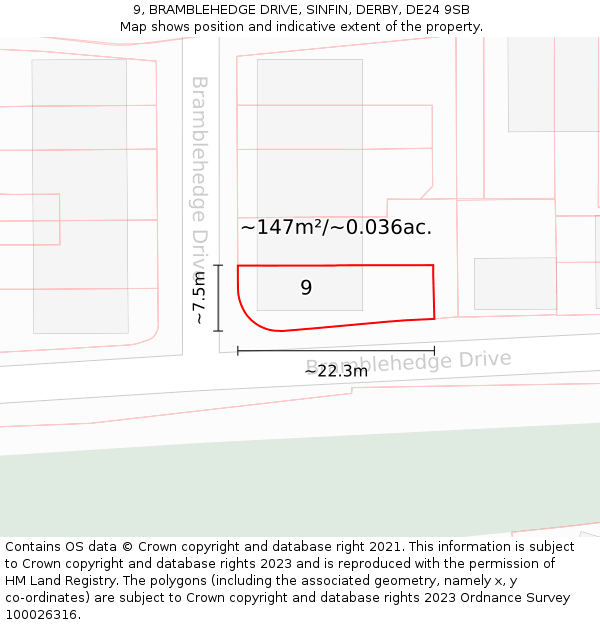 9, BRAMBLEHEDGE DRIVE, SINFIN, DERBY, DE24 9SB: Plot and title map