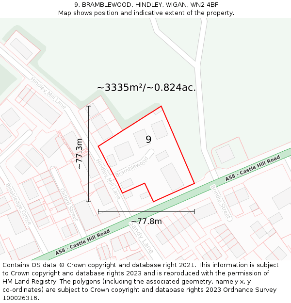9, BRAMBLEWOOD, HINDLEY, WIGAN, WN2 4BF: Plot and title map