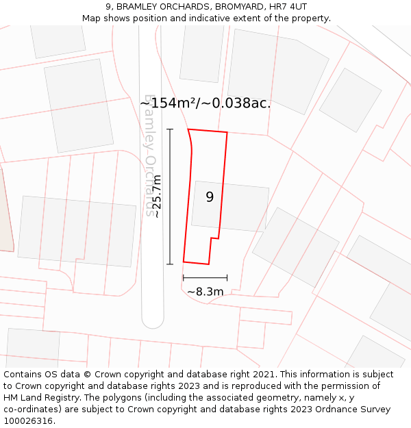 9, BRAMLEY ORCHARDS, BROMYARD, HR7 4UT: Plot and title map