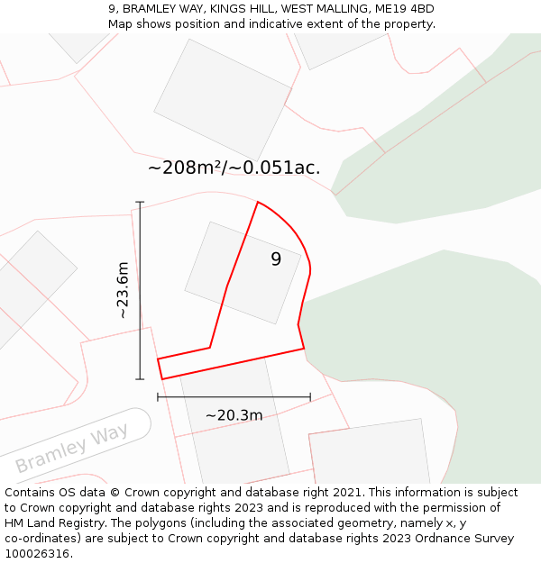 9, BRAMLEY WAY, KINGS HILL, WEST MALLING, ME19 4BD: Plot and title map