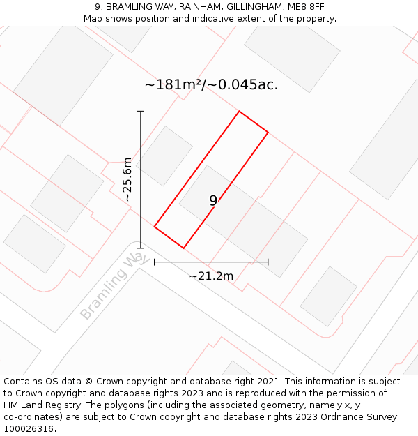 9, BRAMLING WAY, RAINHAM, GILLINGHAM, ME8 8FF: Plot and title map