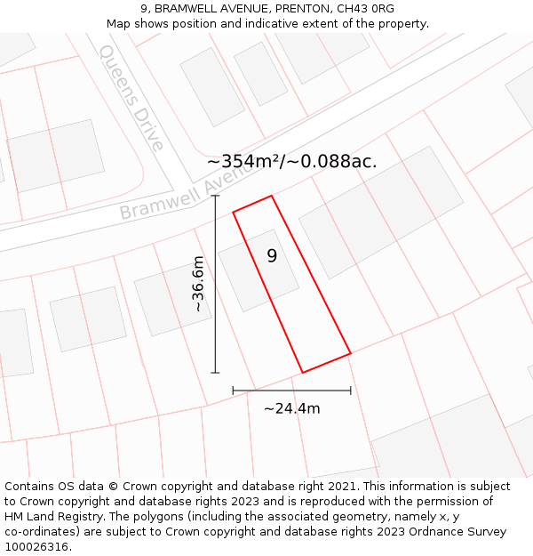 9, BRAMWELL AVENUE, PRENTON, CH43 0RG: Plot and title map