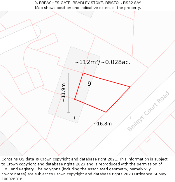 9, BREACHES GATE, BRADLEY STOKE, BRISTOL, BS32 8AY: Plot and title map