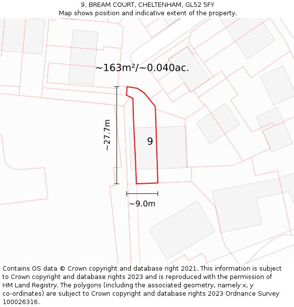 9, BREAM COURT, CHELTENHAM, GL52 5FY: Plot and title map