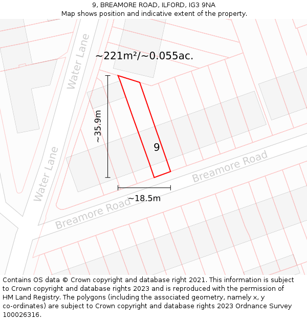 9, BREAMORE ROAD, ILFORD, IG3 9NA: Plot and title map