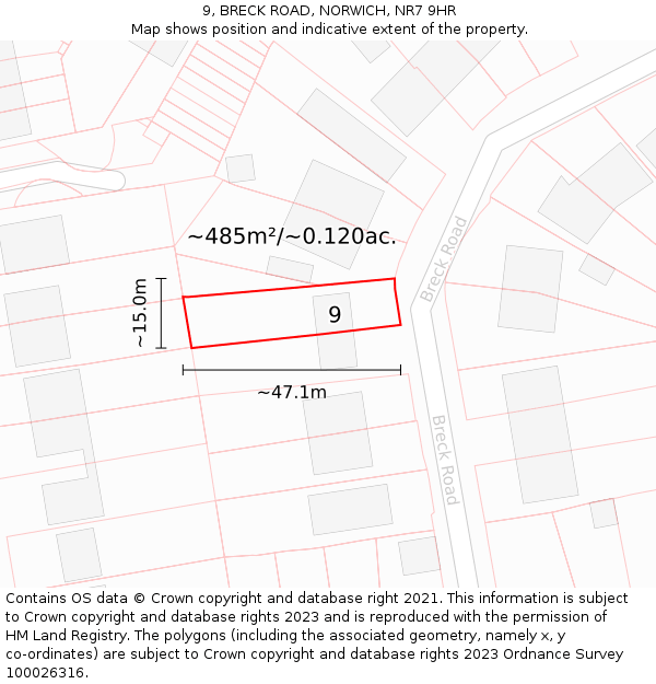 9, BRECK ROAD, NORWICH, NR7 9HR: Plot and title map