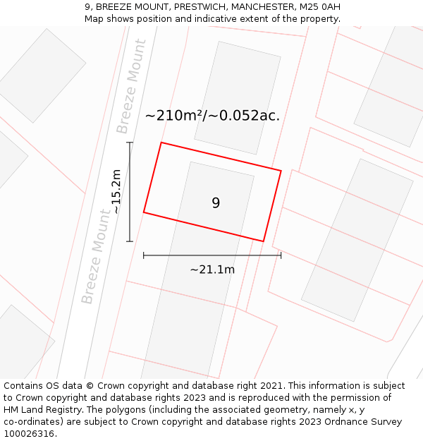 9, BREEZE MOUNT, PRESTWICH, MANCHESTER, M25 0AH: Plot and title map