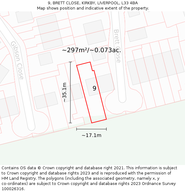 9, BRETT CLOSE, KIRKBY, LIVERPOOL, L33 4BA: Plot and title map