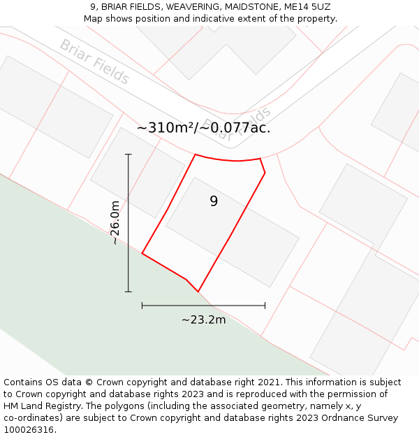 9, BRIAR FIELDS, WEAVERING, MAIDSTONE, ME14 5UZ: Plot and title map