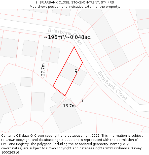 9, BRIARBANK CLOSE, STOKE-ON-TRENT, ST4 4RS: Plot and title map