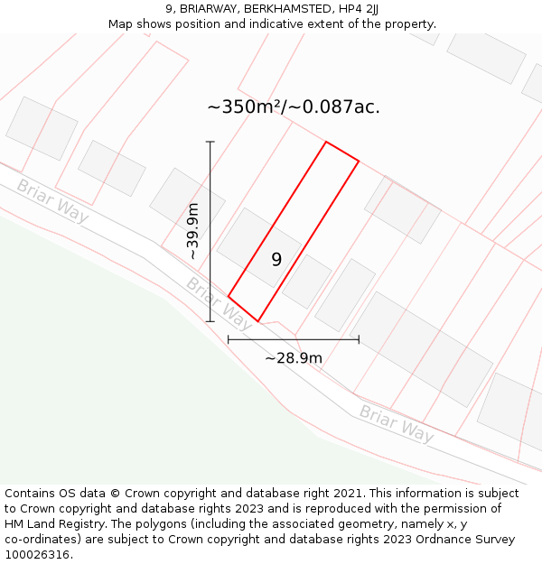 9, BRIARWAY, BERKHAMSTED, HP4 2JJ: Plot and title map