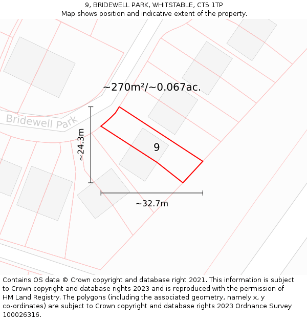 9, BRIDEWELL PARK, WHITSTABLE, CT5 1TP: Plot and title map