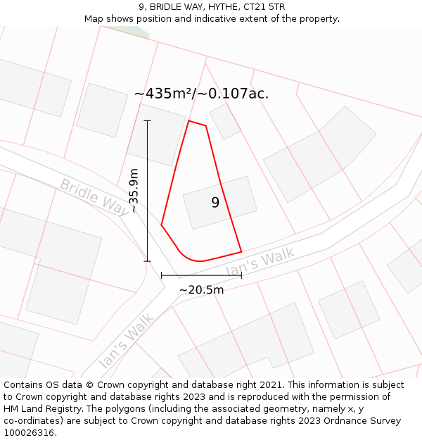 9, BRIDLE WAY, HYTHE, CT21 5TR: Plot and title map