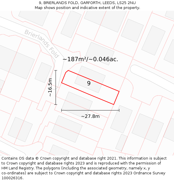 9, BRIERLANDS FOLD, GARFORTH, LEEDS, LS25 2NU: Plot and title map