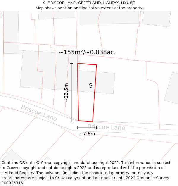 9, BRISCOE LANE, GREETLAND, HALIFAX, HX4 8JT: Plot and title map