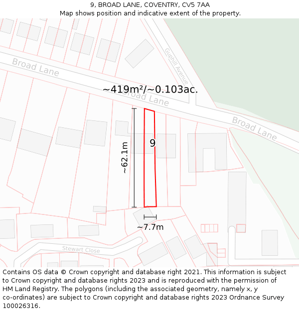 9, BROAD LANE, COVENTRY, CV5 7AA: Plot and title map