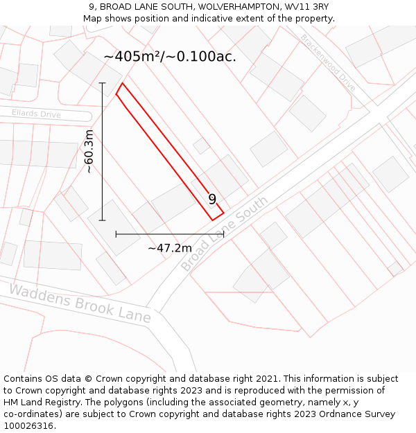 9, BROAD LANE SOUTH, WOLVERHAMPTON, WV11 3RY: Plot and title map