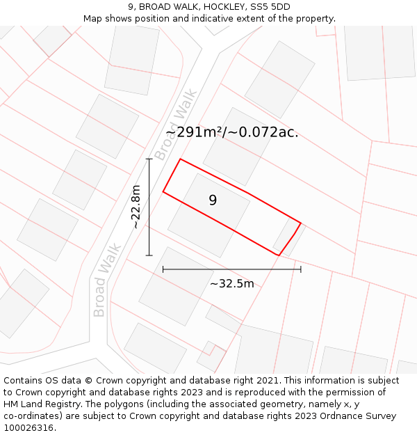 9, BROAD WALK, HOCKLEY, SS5 5DD: Plot and title map