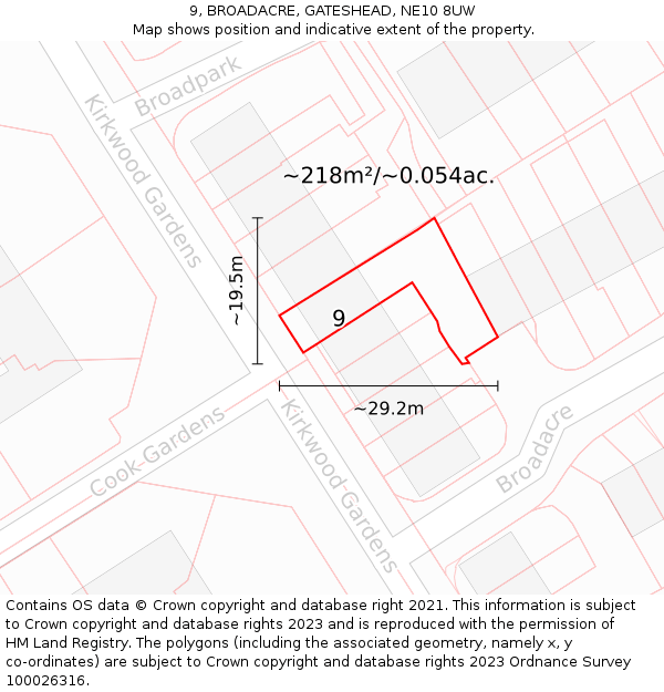 9, BROADACRE, GATESHEAD, NE10 8UW: Plot and title map