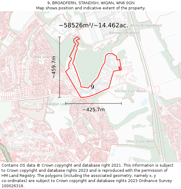 9, BROADFERN, STANDISH, WIGAN, WN6 0GN: Plot and title map