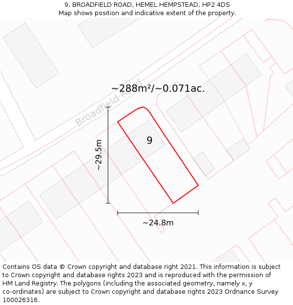 9, BROADFIELD ROAD, HEMEL HEMPSTEAD, HP2 4DS: Plot and title map