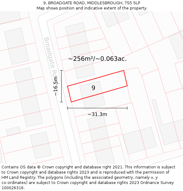 9, BROADGATE ROAD, MIDDLESBROUGH, TS5 5LP: Plot and title map