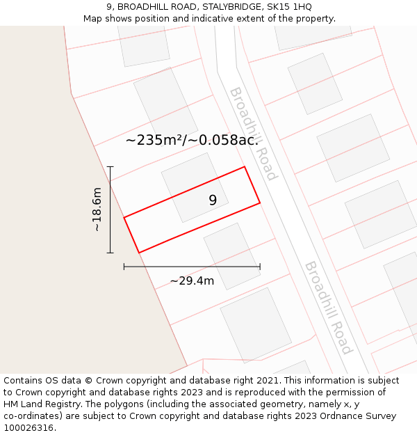 9, BROADHILL ROAD, STALYBRIDGE, SK15 1HQ: Plot and title map