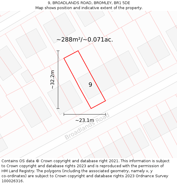 9, BROADLANDS ROAD, BROMLEY, BR1 5DE: Plot and title map