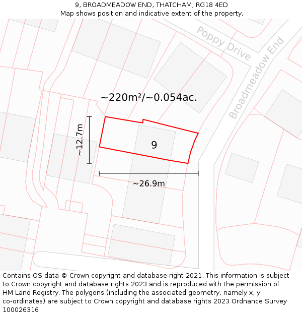 9, BROADMEADOW END, THATCHAM, RG18 4ED: Plot and title map