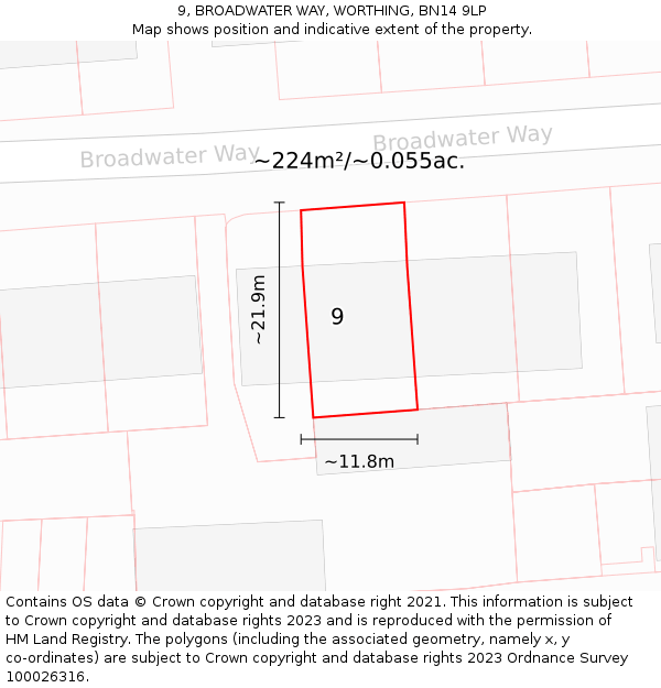 9, BROADWATER WAY, WORTHING, BN14 9LP: Plot and title map