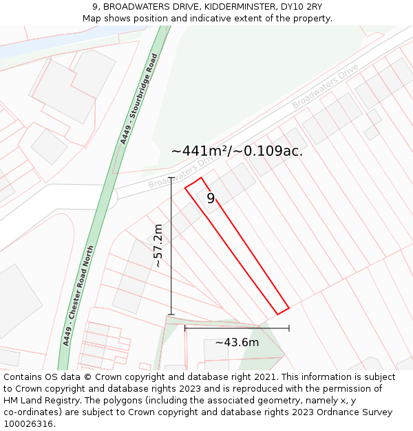 9, BROADWATERS DRIVE, KIDDERMINSTER, DY10 2RY: Plot and title map