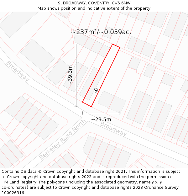 9, BROADWAY, COVENTRY, CV5 6NW: Plot and title map
