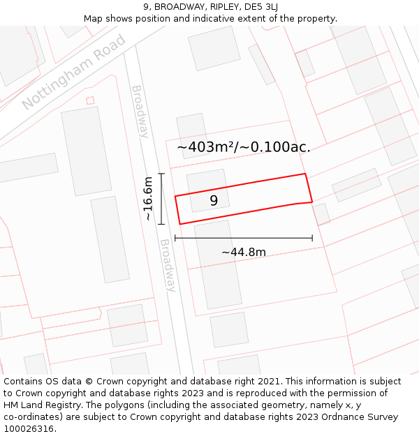 9, BROADWAY, RIPLEY, DE5 3LJ: Plot and title map