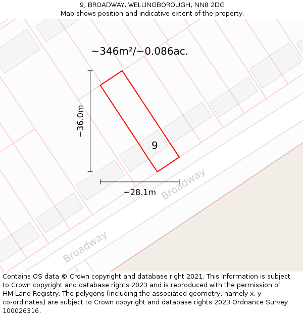 9, BROADWAY, WELLINGBOROUGH, NN8 2DG: Plot and title map