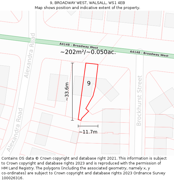9, BROADWAY WEST, WALSALL, WS1 4EB: Plot and title map