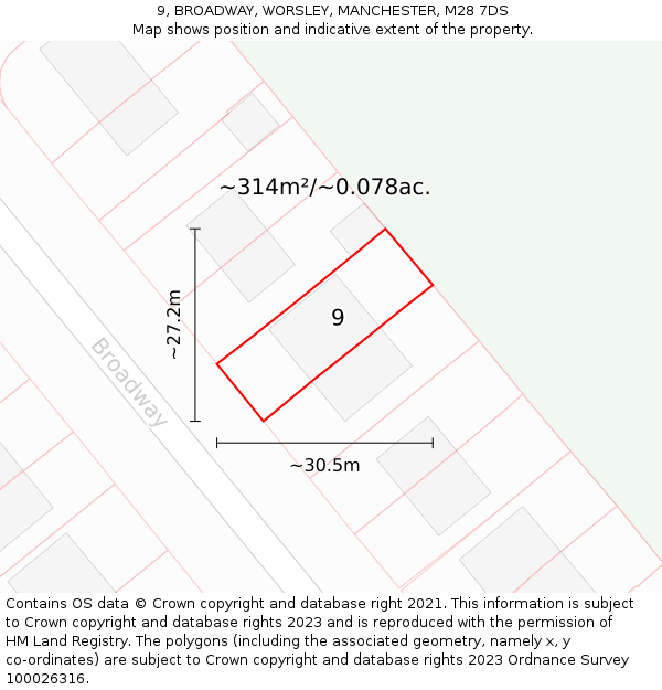 9, BROADWAY, WORSLEY, MANCHESTER, M28 7DS: Plot and title map