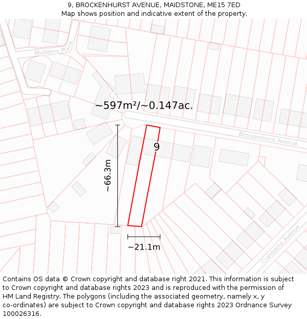 9, BROCKENHURST AVENUE, MAIDSTONE, ME15 7ED: Plot and title map