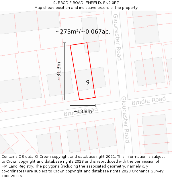 9, BRODIE ROAD, ENFIELD, EN2 0EZ: Plot and title map