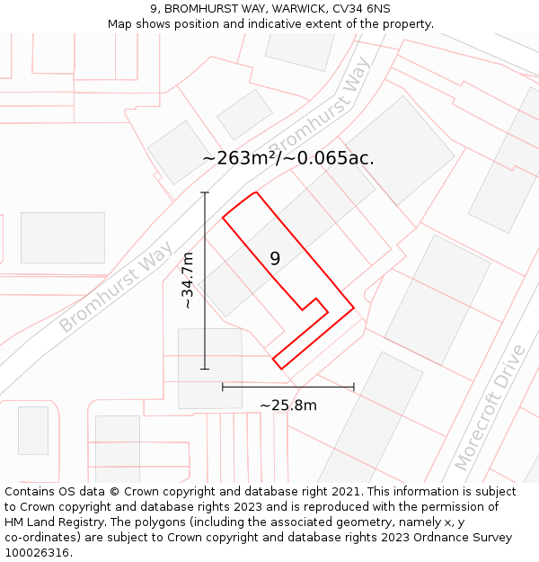 9, BROMHURST WAY, WARWICK, CV34 6NS: Plot and title map