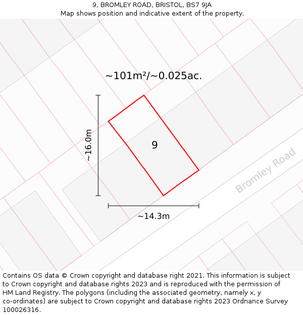 9, BROMLEY ROAD, BRISTOL, BS7 9JA: Plot and title map