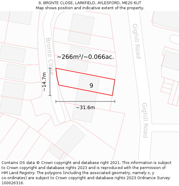 9, BRONTE CLOSE, LARKFIELD, AYLESFORD, ME20 6UT: Plot and title map