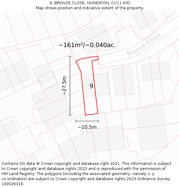 9, BRONZE CLOSE, NUNEATON, CV11 4YD: Plot and title map