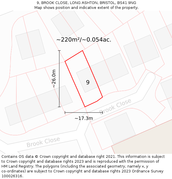 9, BROOK CLOSE, LONG ASHTON, BRISTOL, BS41 9NG: Plot and title map