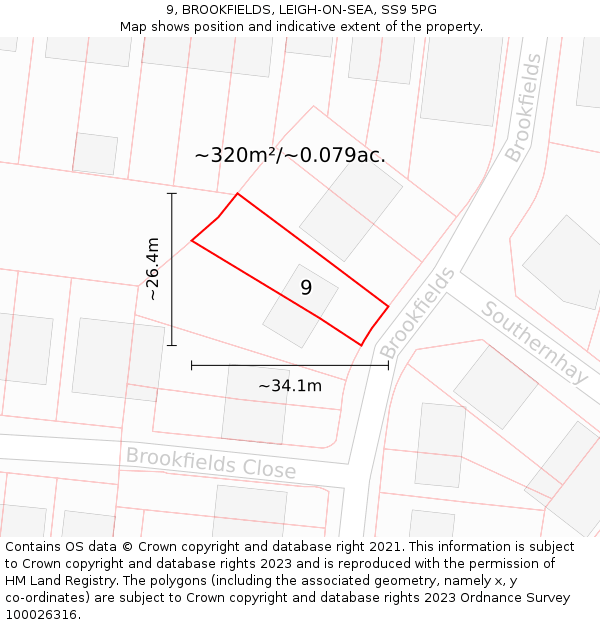 9, BROOKFIELDS, LEIGH-ON-SEA, SS9 5PG: Plot and title map