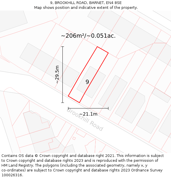 9, BROOKHILL ROAD, BARNET, EN4 8SE: Plot and title map